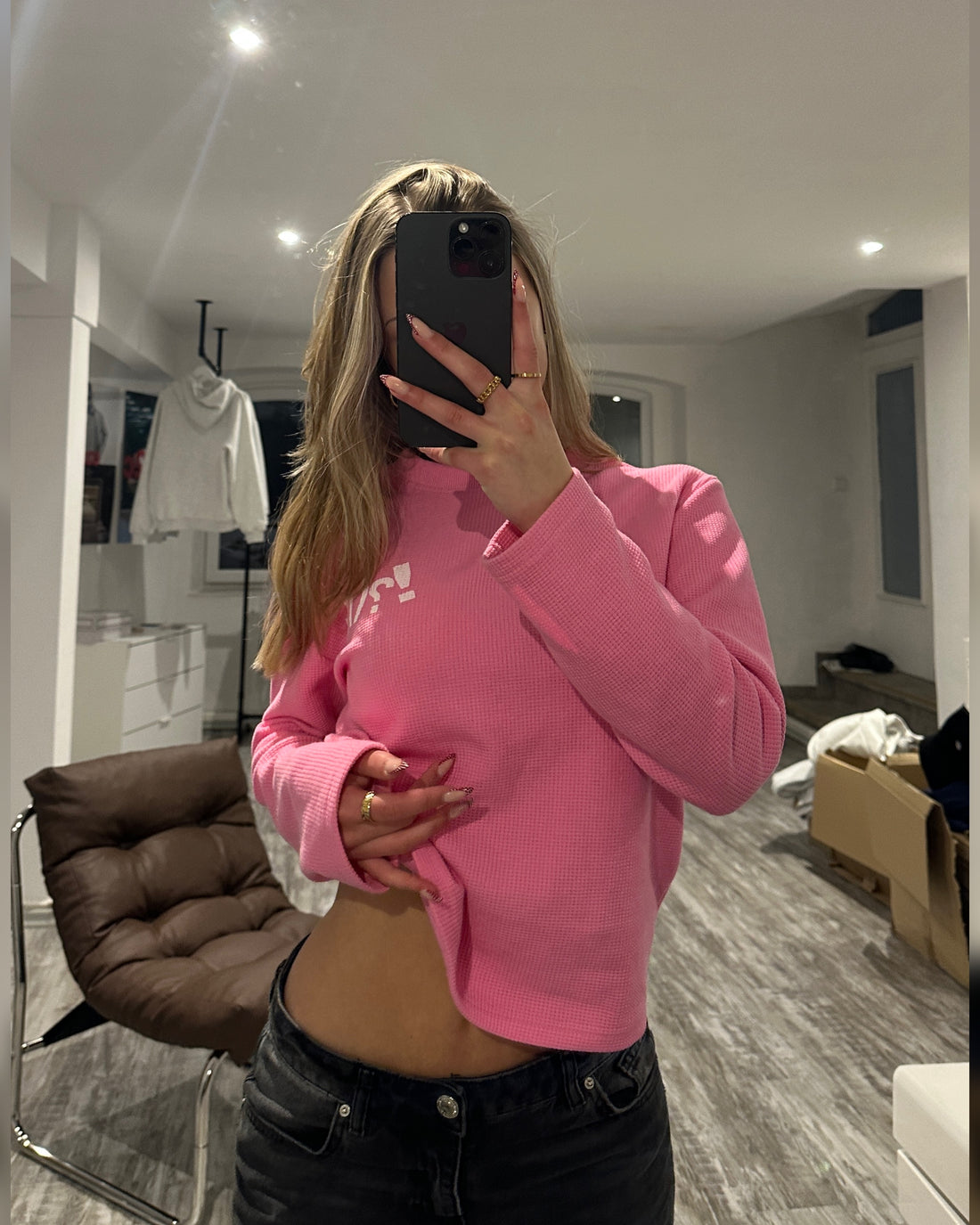 Waffle sweater pink